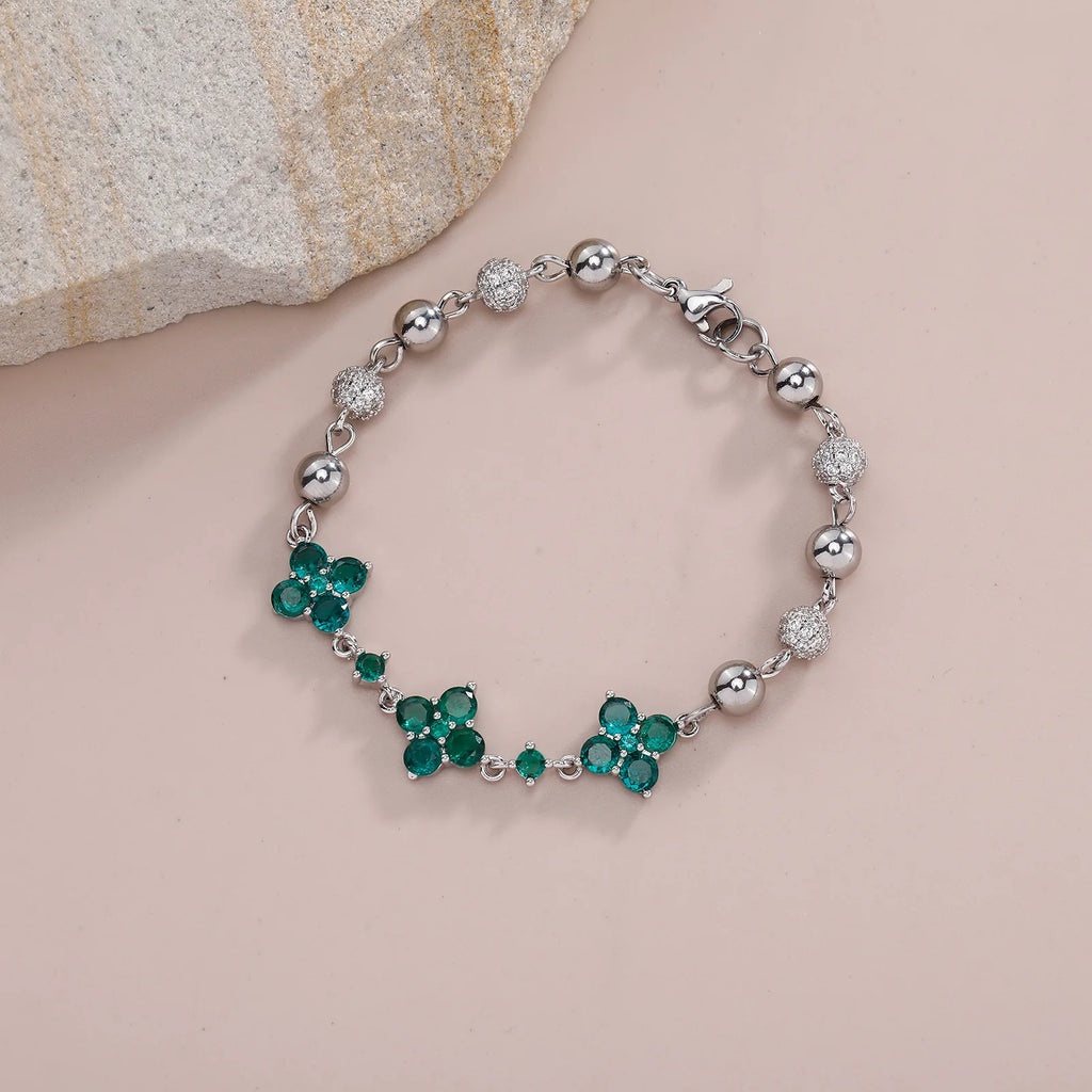 TOPGRILLZ Hip Hop Four Leaf Clover Bracelet Micro Paved CZ Stones Iced Out Round Ball Chain For Men Women Charm Jewelry Gift