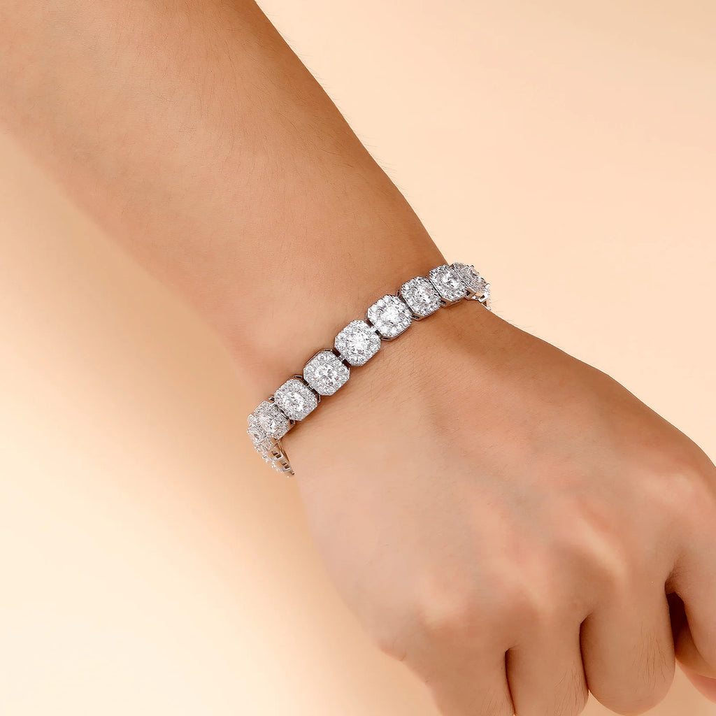 TOPGRILLZ 10mm Iced Out Full 5A Cubic Zirconia Square Charm Bracelet Bling CZ Tennis Chain With Box Clasp For Men Women Jewelry