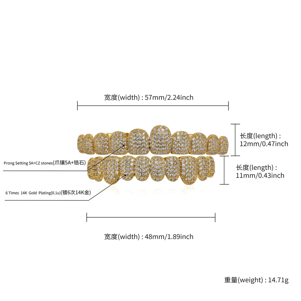TOPGRILLZ Iced Out Cubic Zirconia Grillz Brace Punk 10/10 Top Bottom Dental Mouth Fang Grills Vampire Tooth Cap Cosplay Jewelry