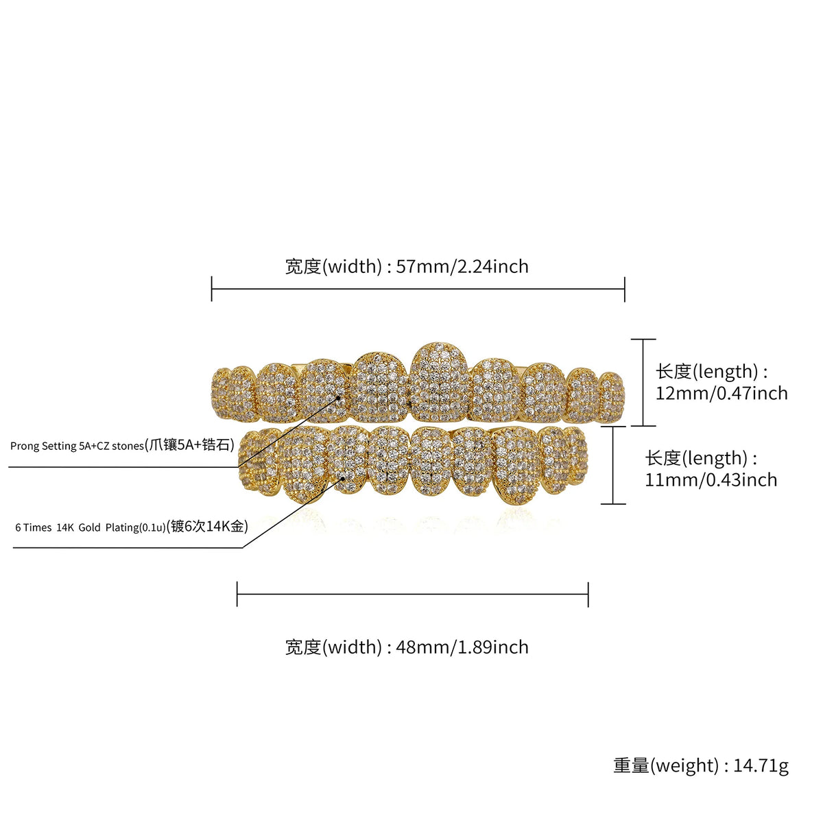 TOPGRILLZ Iced Out Cubic Zirconia Grillz Brace Punk 10/10 Top Bottom Dental Mouth Fang Grills Vampire Tooth Cap Cosplay Jewelry