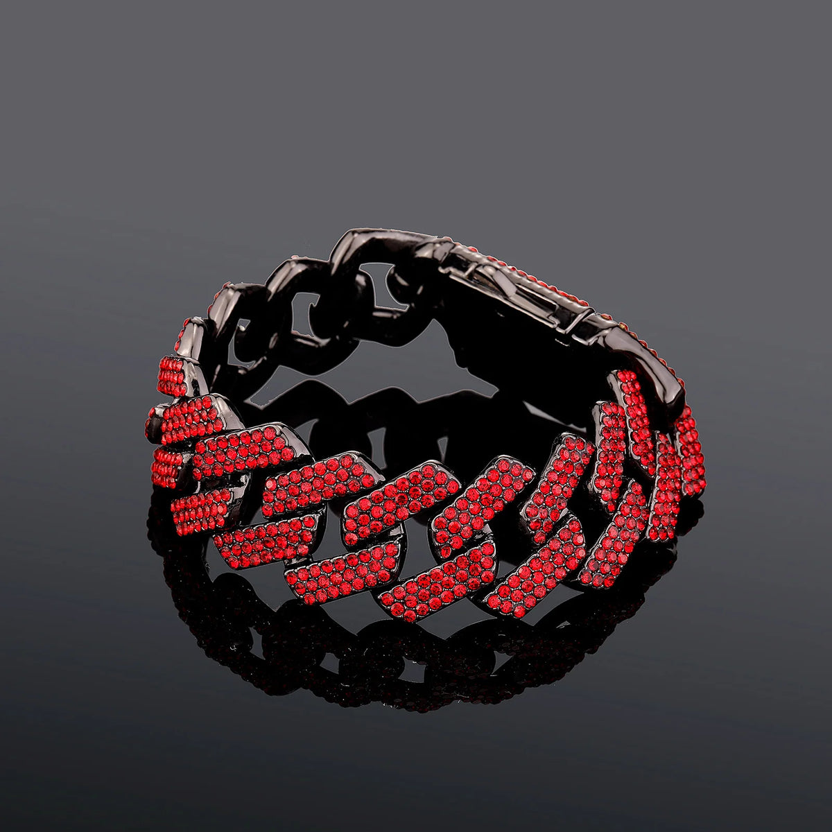 TOPGRILLZ 20MM Full Black Red Iced Out Miami Cuban Link Alloy Rhinestone Bracelet Necklace Hip Hop Jewelry Men Women