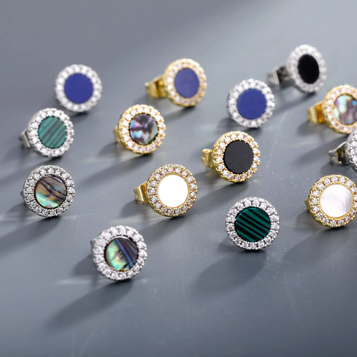 TOPGRILLZ Natural Stone Earrings Crystal Quartzs 10mm Round Gem Stud Iced Out Ear Jewelry For Men Women Wholesale