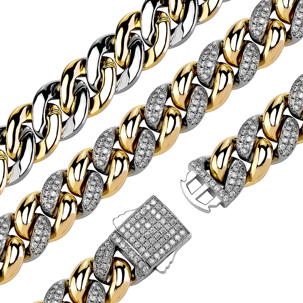 TOPGRILLZ New 9/14MM  Cuban Chain Bracelet With Gold Silver Color Spring Clasp Bling Iced Out CZ Jewelry Gift For Men Women
