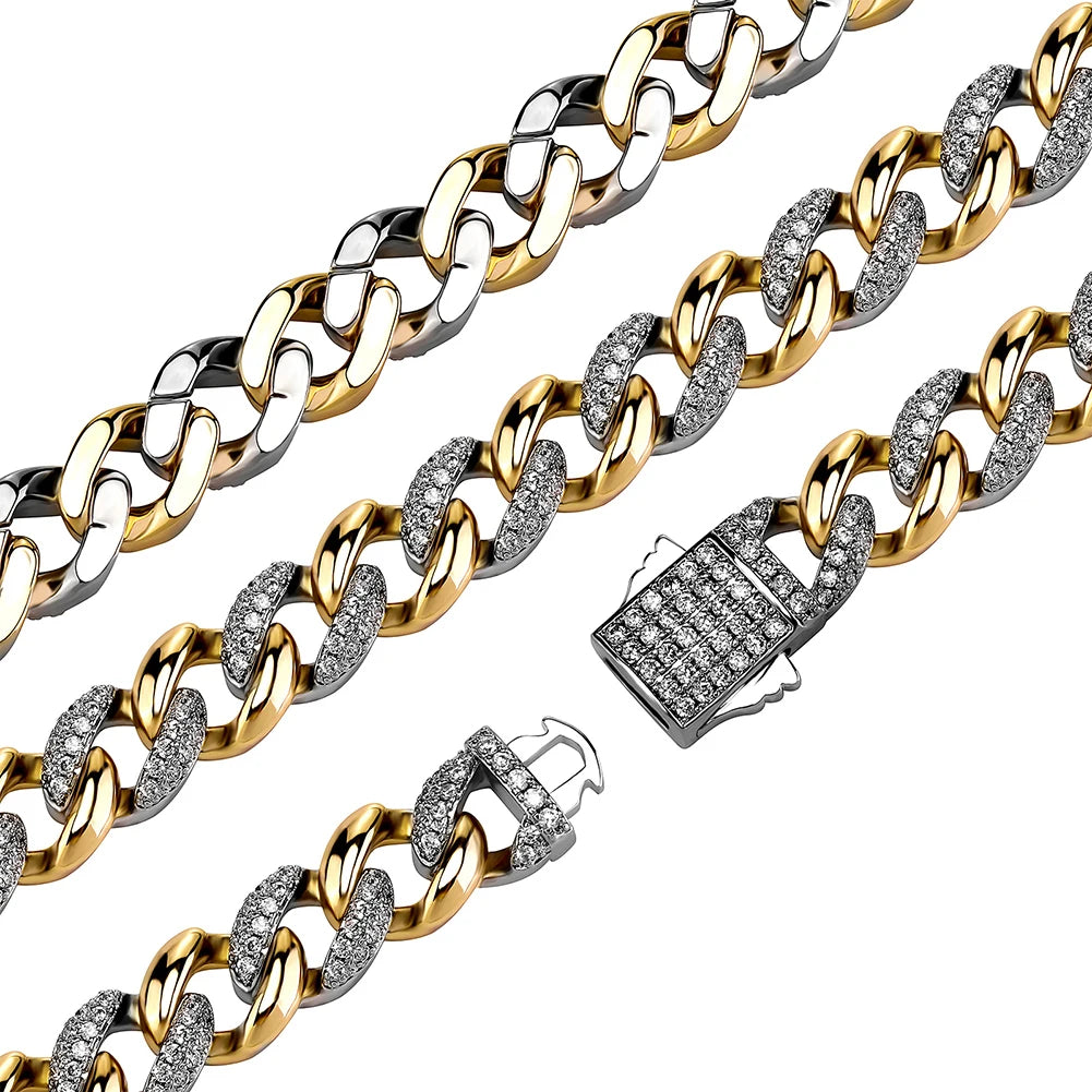 TOPGRILLZ New 9/14MM  Cuban Chain Bracelet With Gold Silver Color Spring Clasp Bling Iced Out CZ Jewelry Gift For Men Women