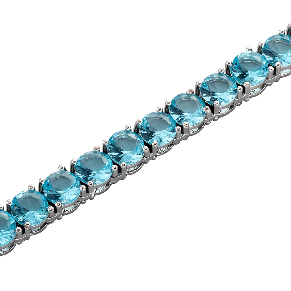 TOPGRILLZ 3/4MM Waterproof and Color Retention 5A+ Cz Stone Tennis Chain Iced Out Blue/Green/Pink Colorful Stone Hip Hop Jewelry