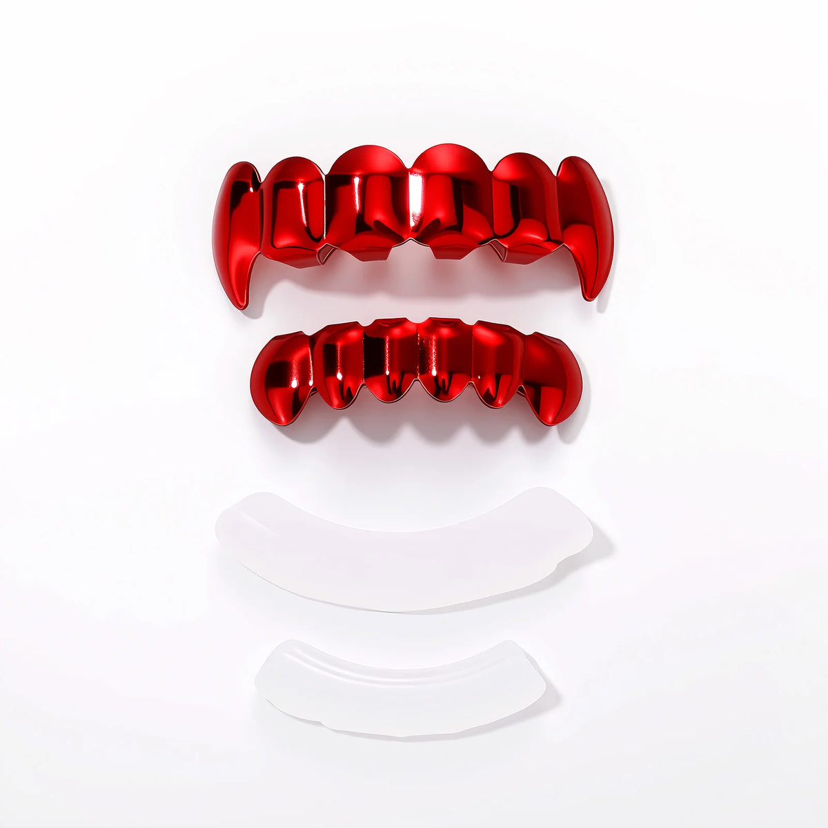 TOPGRILLZ Red Mirror Hip Hop Grillz Set 2Pcs 8 Teeth Top Bottom Grills Y2K Party Cosplay Teeth Halloween Jewelry Men Women