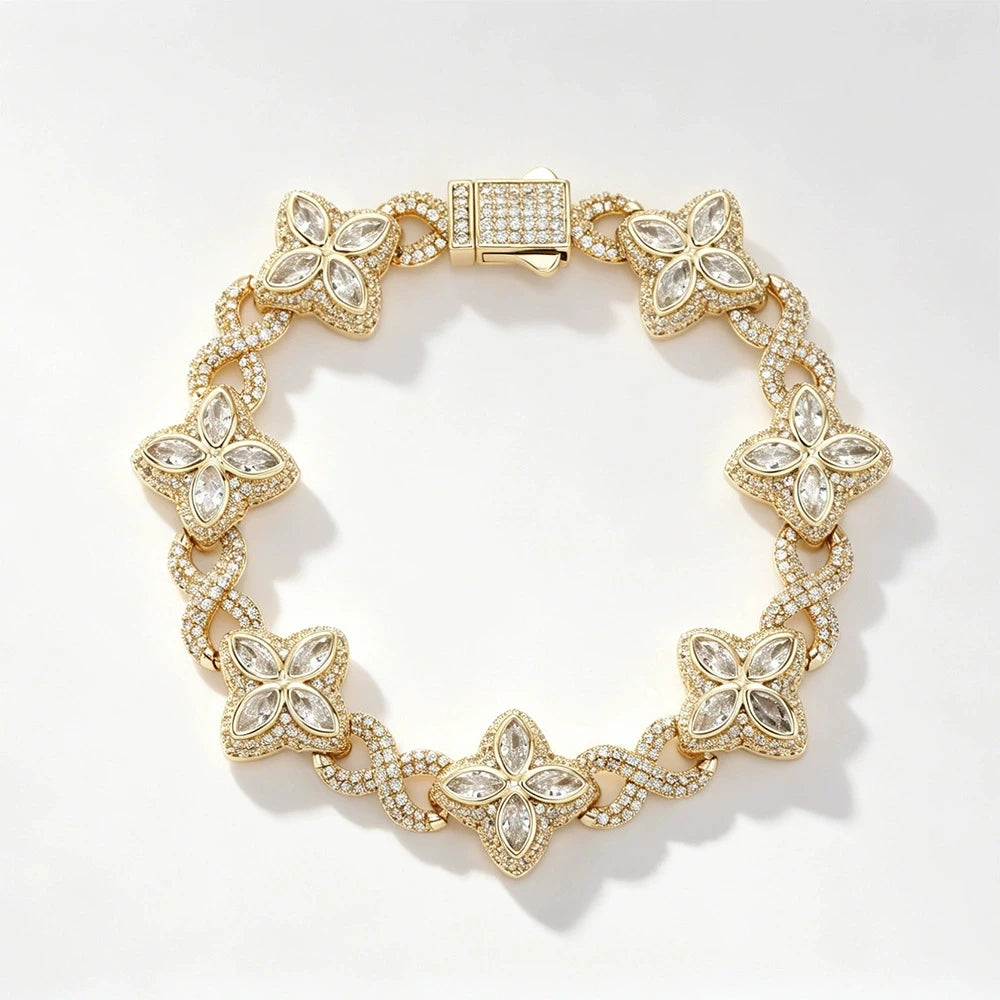 TOPGRILLZ Iced Out 5A+ Cubic Zircon Four Clover Bracelet Micro Paved CZ Stones Floral Inifinity Chain Anklets Luxury Jewelry