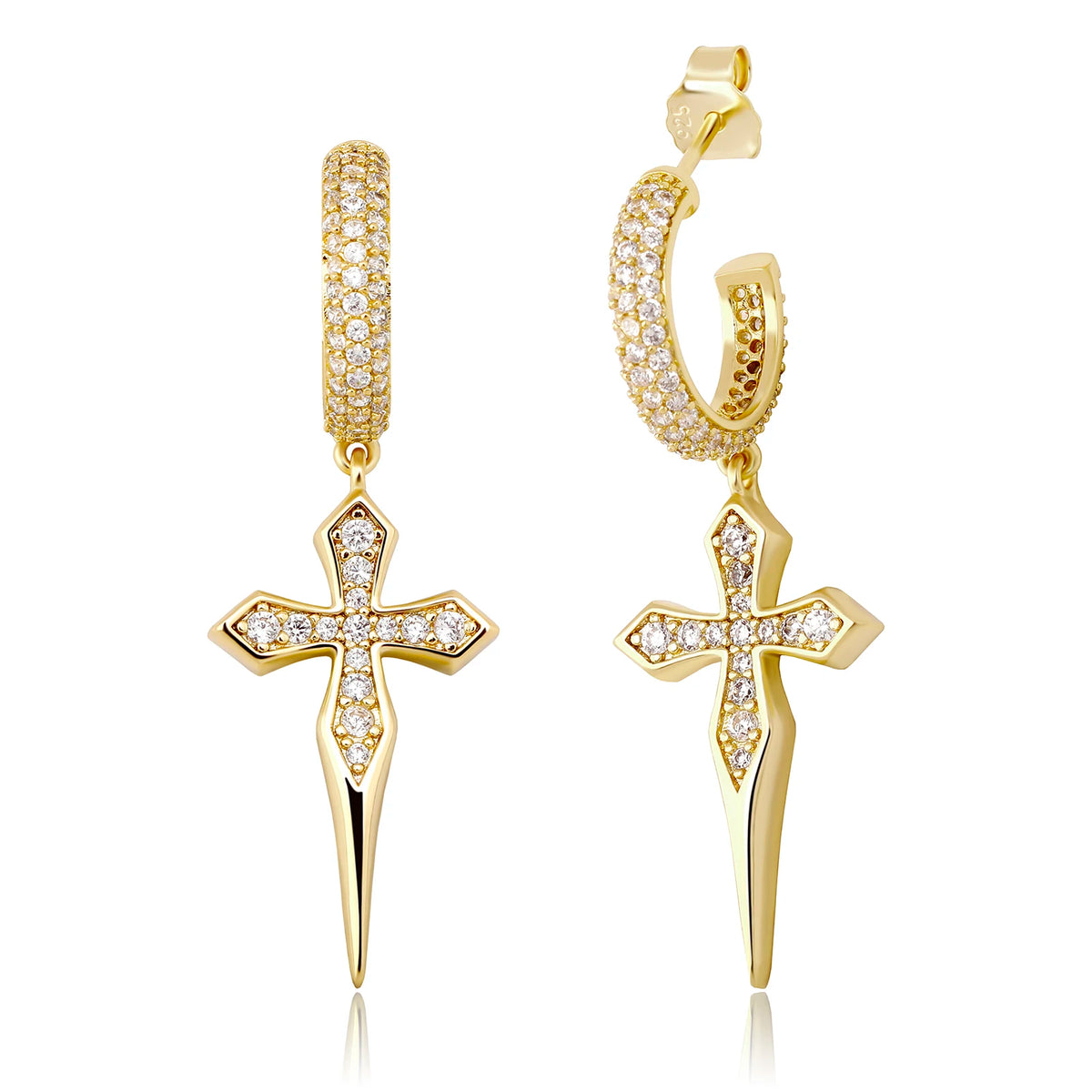 TOPGRILLZ Black CZ Ear Cuff Earrings Gun Plated Helloween Cross C-Shape Iced Out Hip Hop Gothic Jewelry Men Women