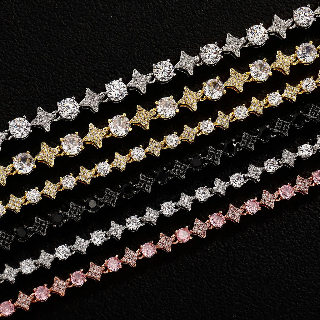TOPGRILLZ 6MM Sparkling Star Tennis Chain Colorful Round Gemstone Design Bracelet 5A+ Cubic Zircon Luxury Jewelry For Men Women