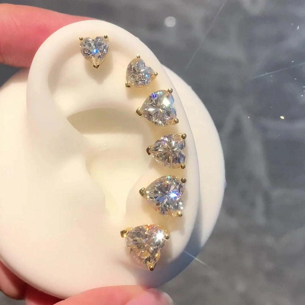 TOPGRILLZ Heart Moissanite Stud Earrings 4-9mm 925 Silver Post 3-Prong Sparkling Christmas Gift Hip Hop Jewelry Men Women