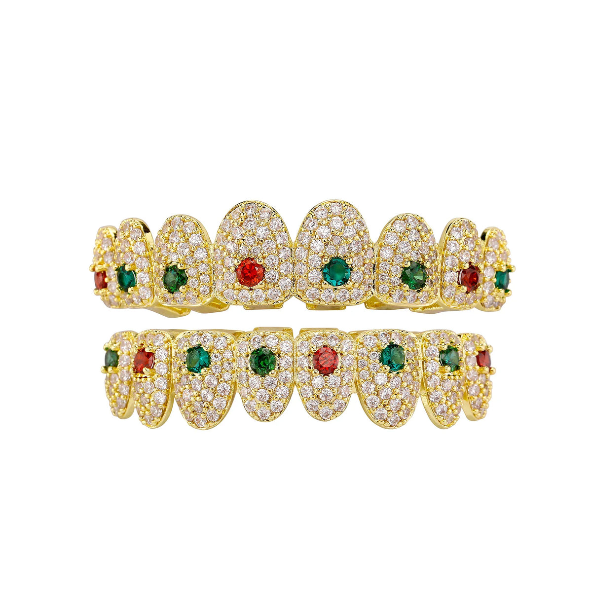 TOPGRILLZ Iced Out Full Cubic Zircon Tooth Caps 8 Top&8 Bottom Set Braces Multi-Colors Teeth Grillz For Party Christmas Gift