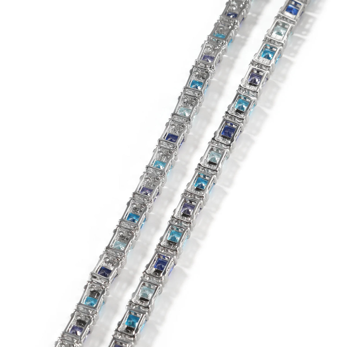 TOPGRILLZ Blue Zircon Tennis Chain Silver Plated Square Color CZ Iced Out Necklace Bracelet Box Clasp Hip Hop Jewelry Men Women