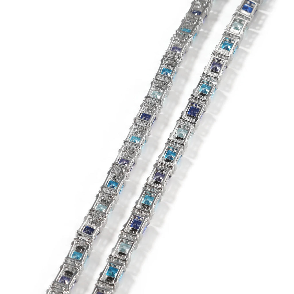 TOPGRILLZ Blue Zircon Tennis Chain Silver Plated Square Color CZ Iced Out Necklace Bracelet Box Clasp Hip Hop Jewelry Men Women