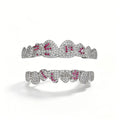 TOPGRILLZ White & Pink CZ Heart Cross Star Micro Pave Fang Grillz Set Gold Plated Top Bottom 8 Teeth Y2K Sweet Hip Hop Jewelry