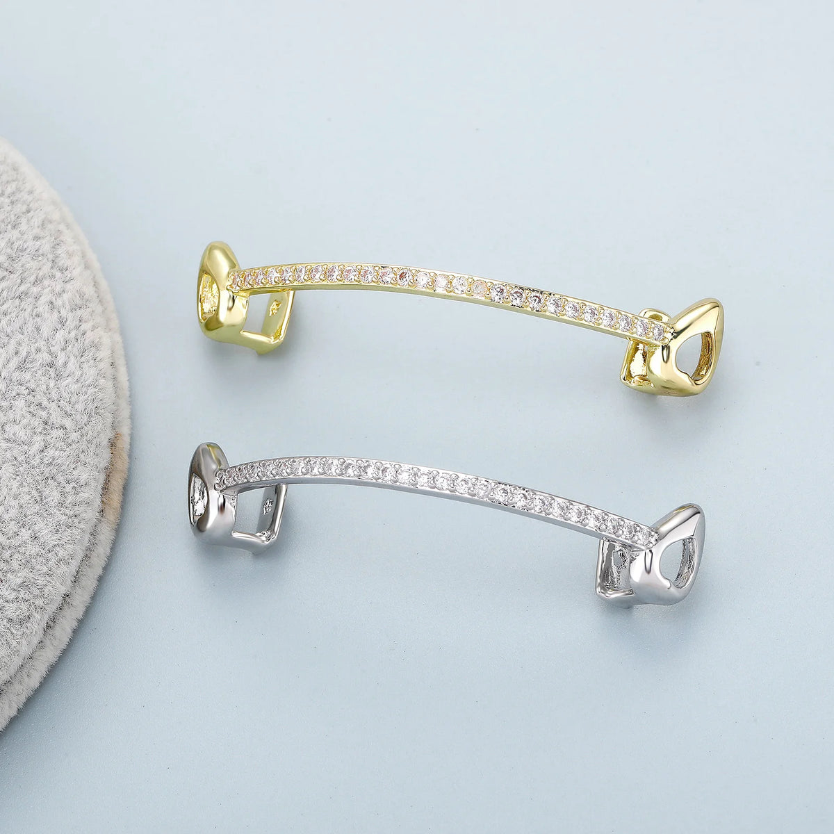 TOPGRILLZ Hip Hop Rapper Accessories Bar Grillz Set Gold Plated Copper Iced Out Top&Bottom Tooth Grills For Men&Women