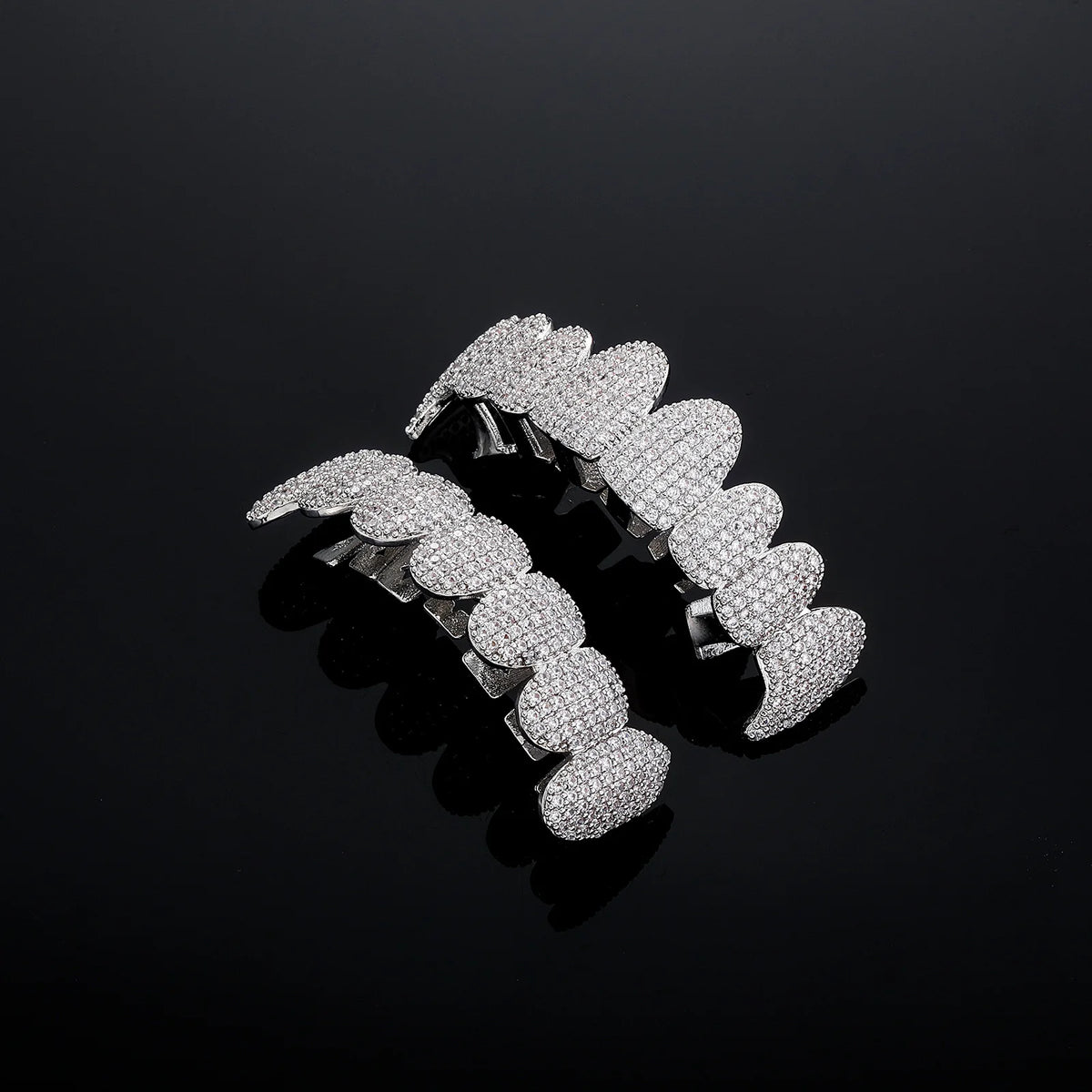 TOPGRILLZ 3 Styles Hip Hop Grillz Full CZ Fang Wavy Pink Accent Grills Set Iced Out 8 Teeth Halloween Jewelry Men Women
