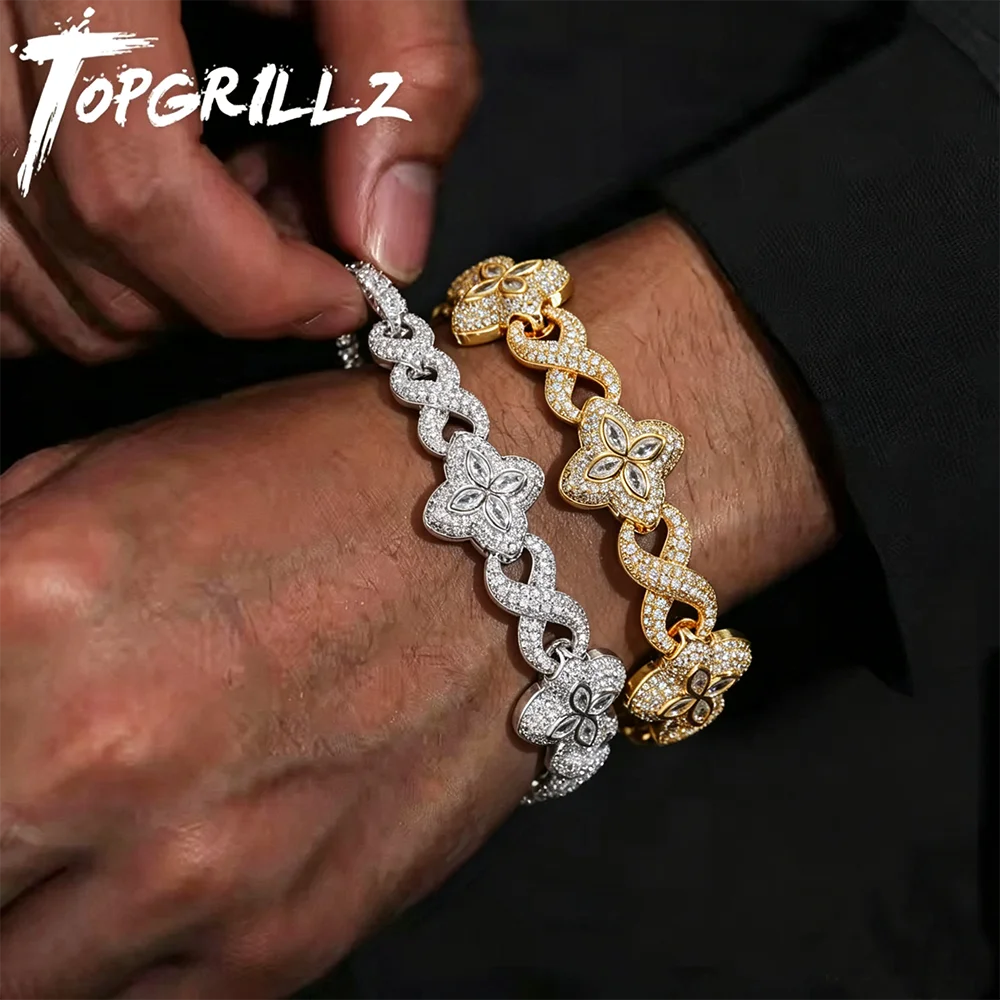 TOPGRILLZ Iced Out 5A+ Cubic Zircon Four Clover Bracelet Micro Paved CZ Stones Floral Inifinity Chain Anklets Luxury Jewelry