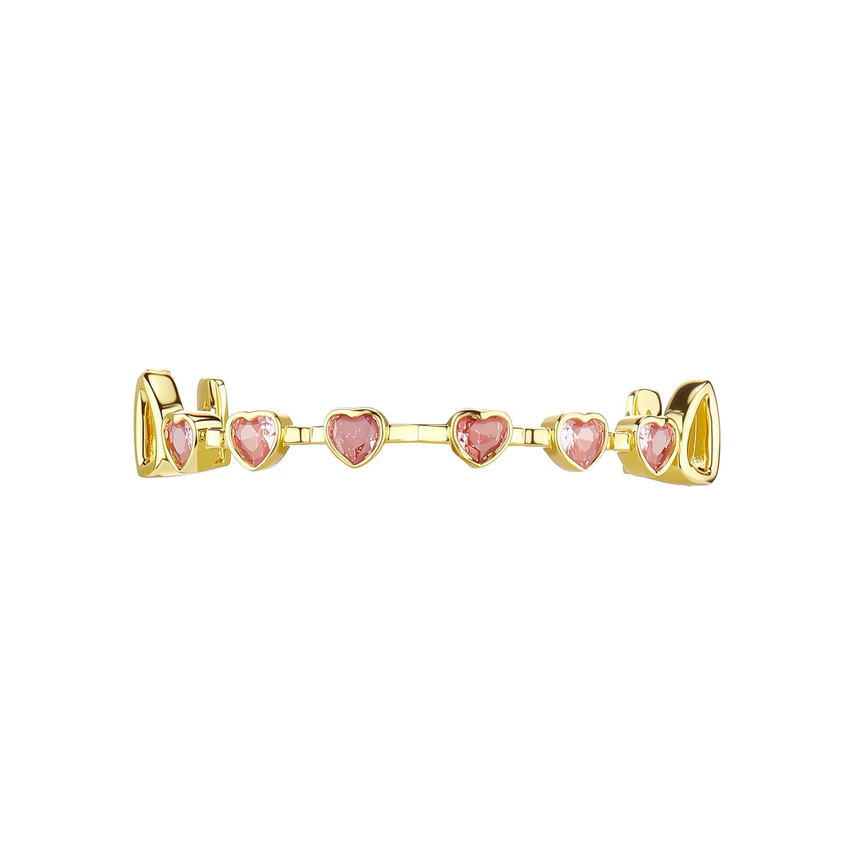 TOPGRILLZ Hip Hop Y2K Copper Grillz Set Pink And Clear Heart CZ Top Bottom Teeth Cap Sweet Cool Bling Jewelry For Women Men