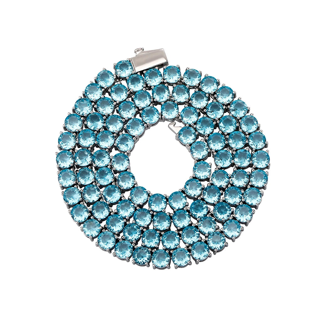 TOPGRILLZ 3/4MM Waterproof and Color Retention 5A+ Cz Stone Tennis Chain Iced Out Blue/Green/Pink Colorful Stone Hip Hop Jewelry