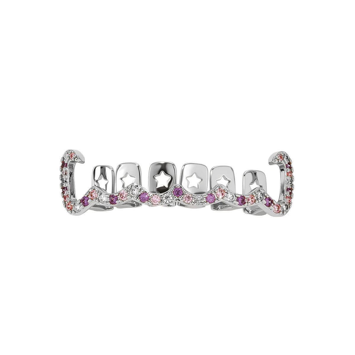 TOPGRILLZ Y2K Sweet Cool Grillz Pink Purple CZ Gold Plated Fang and Wavy Bar Set Women Men Couple Teeth Jewelry