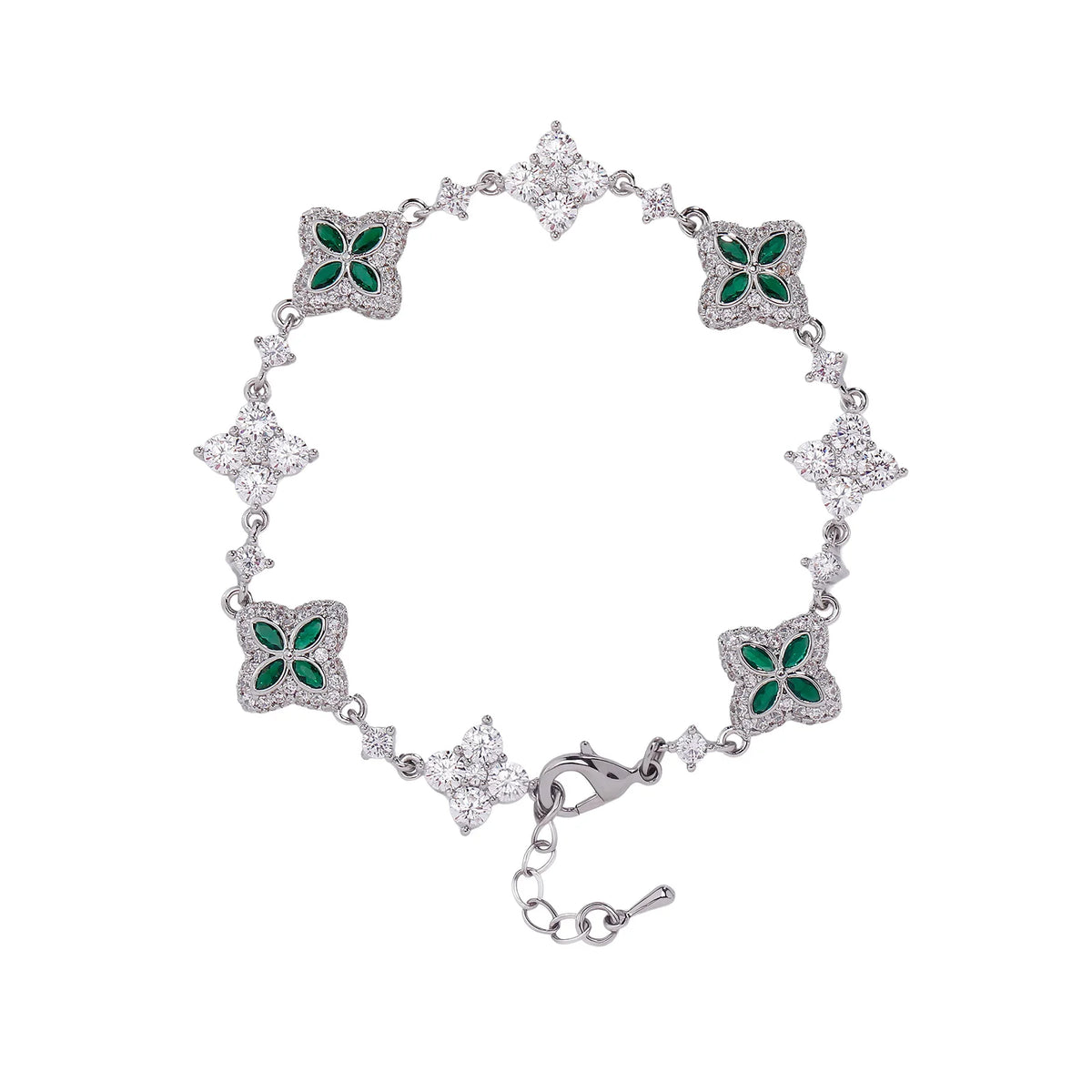 TOPGRILLZ Iced Out Classic Brass Bracelet Ladies Adjustable Four Leaf Clover Chain Bracelet With 5A+ Cubic Zirconia For Party