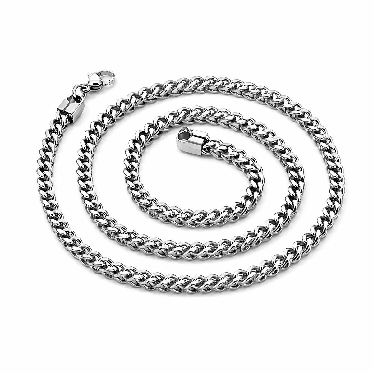 TOPGRILLZ Stainless Steel 4mm Franco Link Chain Necklace High Polish Mirror Finish Double Layer Hip Hop Jewelry Men Women