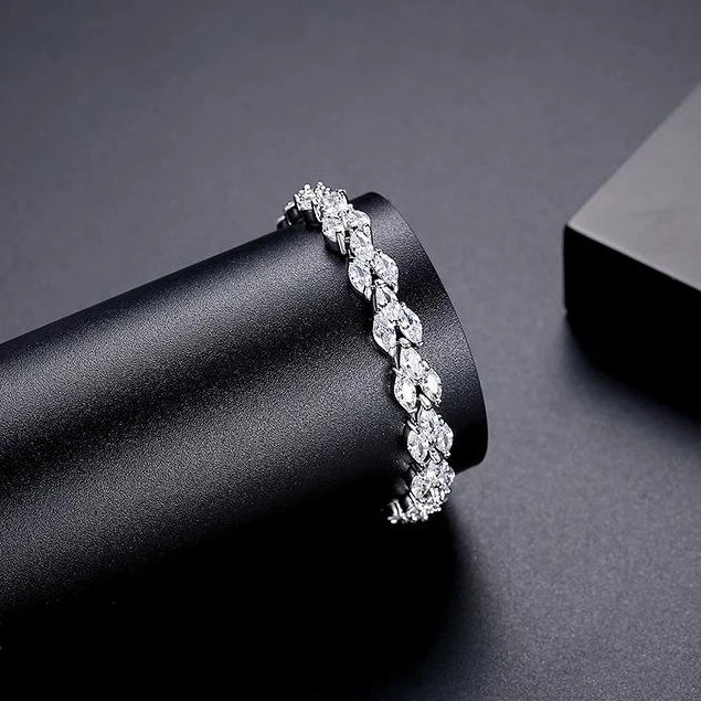 TOPGRILLZ Marquise CZ Link Bracelet Silver Plated Copper Prong Set Articulated Square Box Clasp Hip Hop Jewelry Men Women