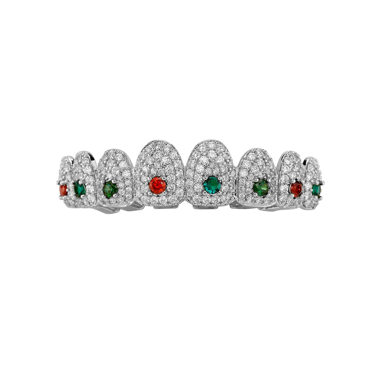 TOPGRILLZ Iced Out Full Cubic Zircon Tooth Caps 8 Top&8 Bottom Set Braces Multi-Colors Teeth Grillz For Party Christmas Gift