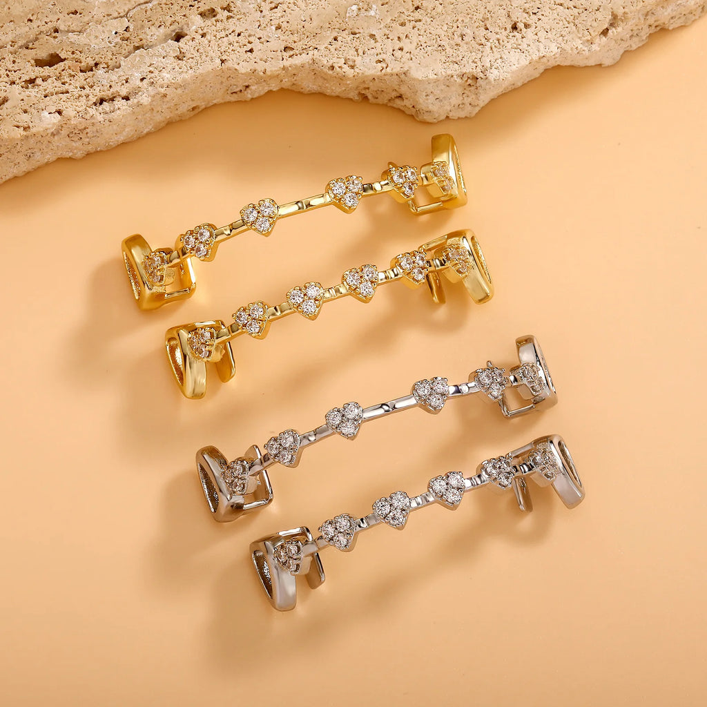 TOPGRILLZ Iced Out Heart Design Teeth Grillz Caps Cubic Zircon Micro Pave 6 Top&6 Bottom Charm Grills Set For Men Women Jewelry