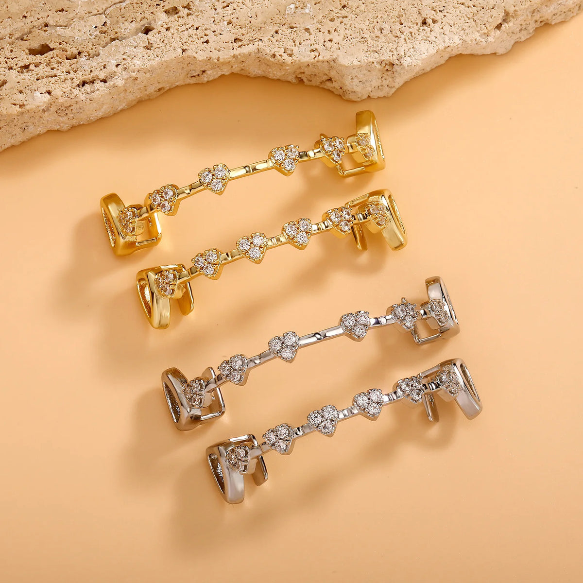 TOPGRILLZ Iced Out Heart Design Teeth Grillz Caps Cubic Zircon Micro Pave 6 Top&6 Bottom Charm Grills Set For Men Women Jewelry