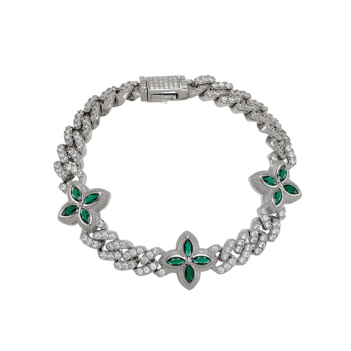 TOPGRILLZ 10mm Multi Color CZ Floral Cuban Chain Bracelet Micro Paved Iced Out 5A+ Cubic Zircon Clover Anklet Luxury Jewelry
