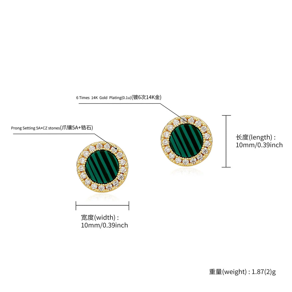 TOPGRILLZ Natural Stone Earrings Crystal Quartzs 10mm Round Gem Stud Iced Out Ear Jewelry For Men Women Wholesale