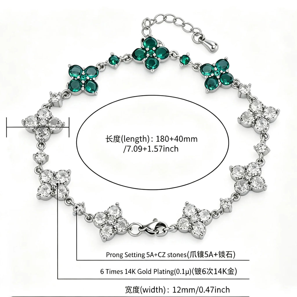 TOPGRILLZ Hip Hop Four Leaf Clover Bracelet Micro Paved CZ Stones Iced Out Round Ball Chain For Men Women Charm Jewelry Gift
