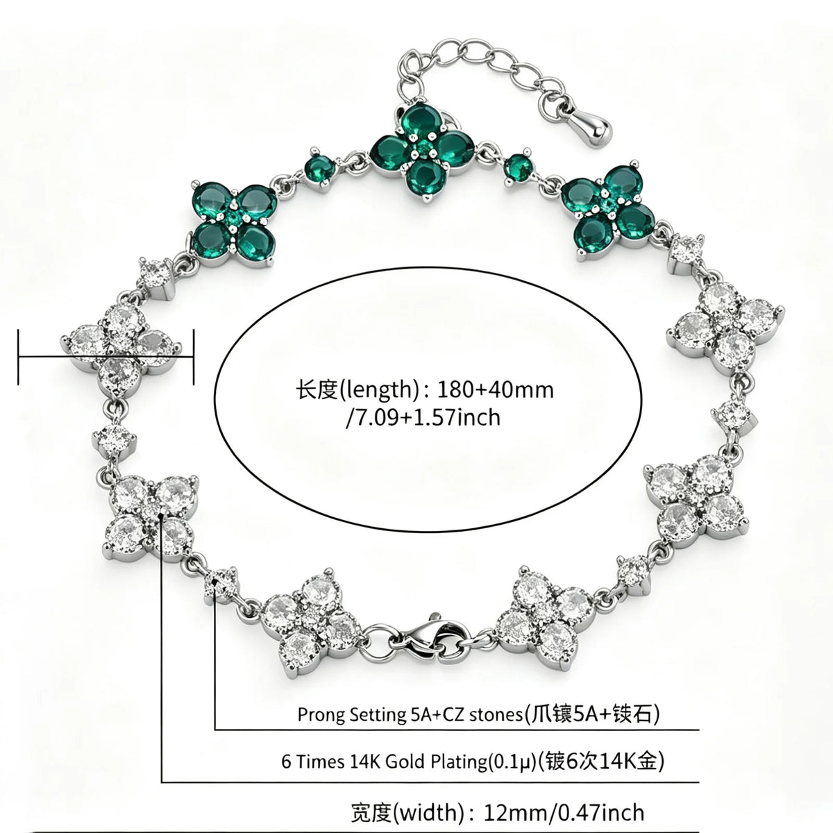 TOPGRILLZ Hip Hop Four Leaf Clover Bracelet Micro Paved CZ Stones Iced Out Round Ball Chain For Men Women Charm Jewelry Gift