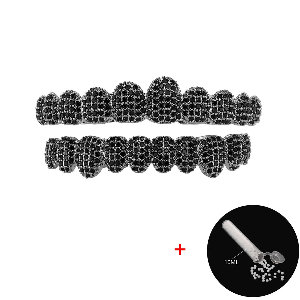TOPGRILLZ Iced Out 10 Top &10 Bottom 5A CZ Stones Teeth Grillz Punk Rapper 14K Gold Plated Zircon Tooth Caps For Mouth Jewelry