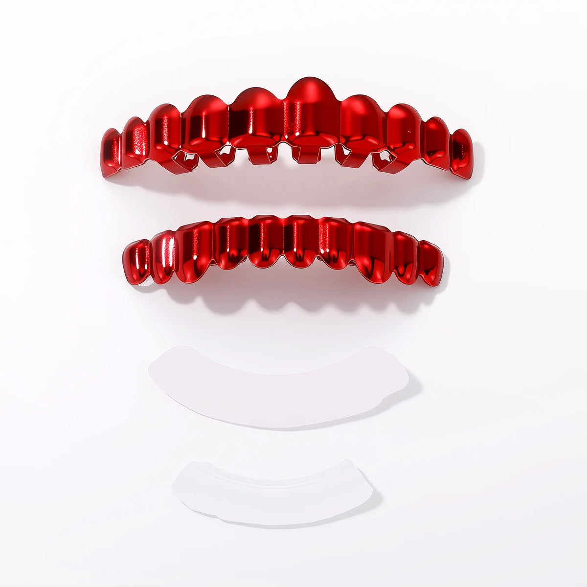 TOPGRILLZ Red Mirror Hip Hop Grillz Set 2Pcs 8 Teeth Top Bottom Grills Y2K Party Cosplay Teeth Halloween Jewelry Men Women