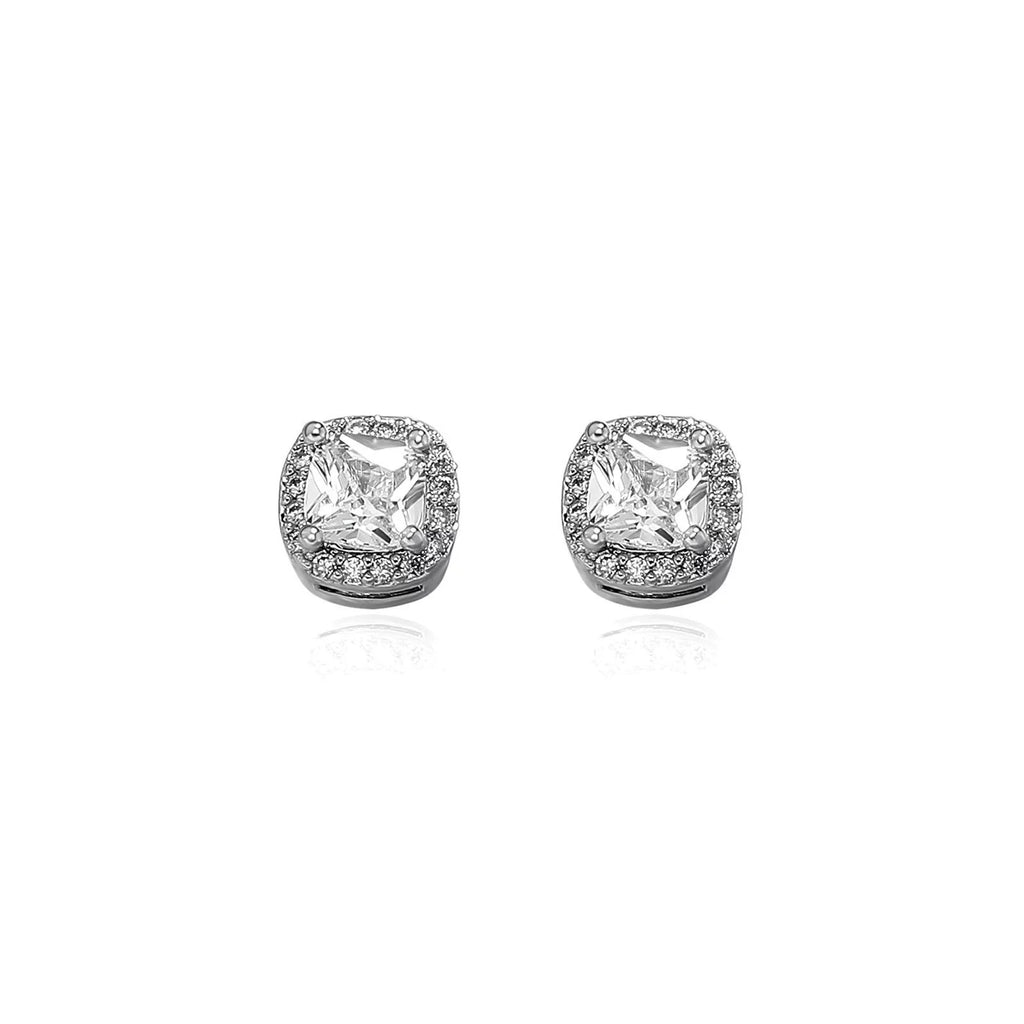 TOPGRILLZ 1 Pair Square Iced Out Cubic Zirconia Brass Magnetic Ear Clip Simple Fashion No Piercing Stud Earrings For Women Men