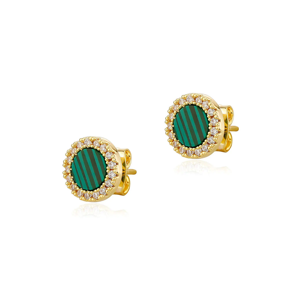 TOPGRILLZ Natural Stone Earrings Crystal Quartzs 10mm Round Gem Stud Iced Out Ear Jewelry For Men Women Wholesale