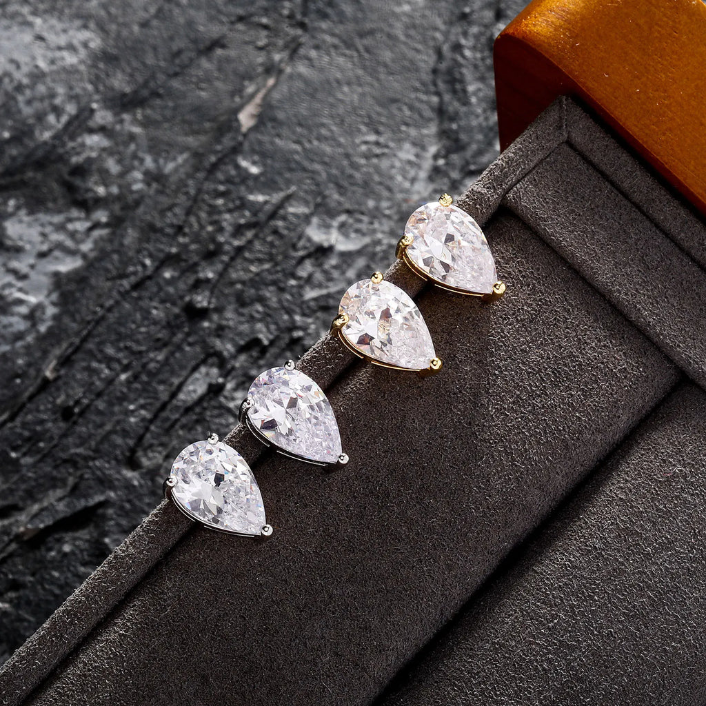 TOPGRILLZ Cute 4/5/6/8MM Iced Out Water Drop Earring Bling Bling Cubic zirconia Ear Studs For Wedding Jewelry