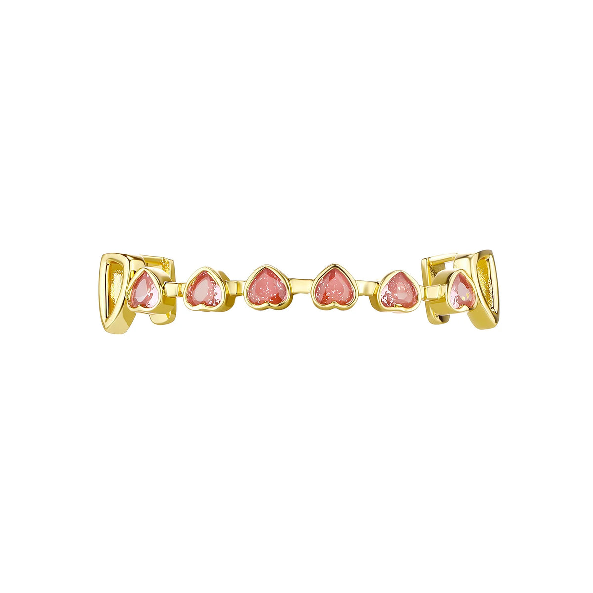 TOPGRILLZ Hip Hop Y2K Copper Grillz Set Pink And Clear Heart CZ Top Bottom Teeth Cap Sweet Cool Bling Jewelry For Women Men