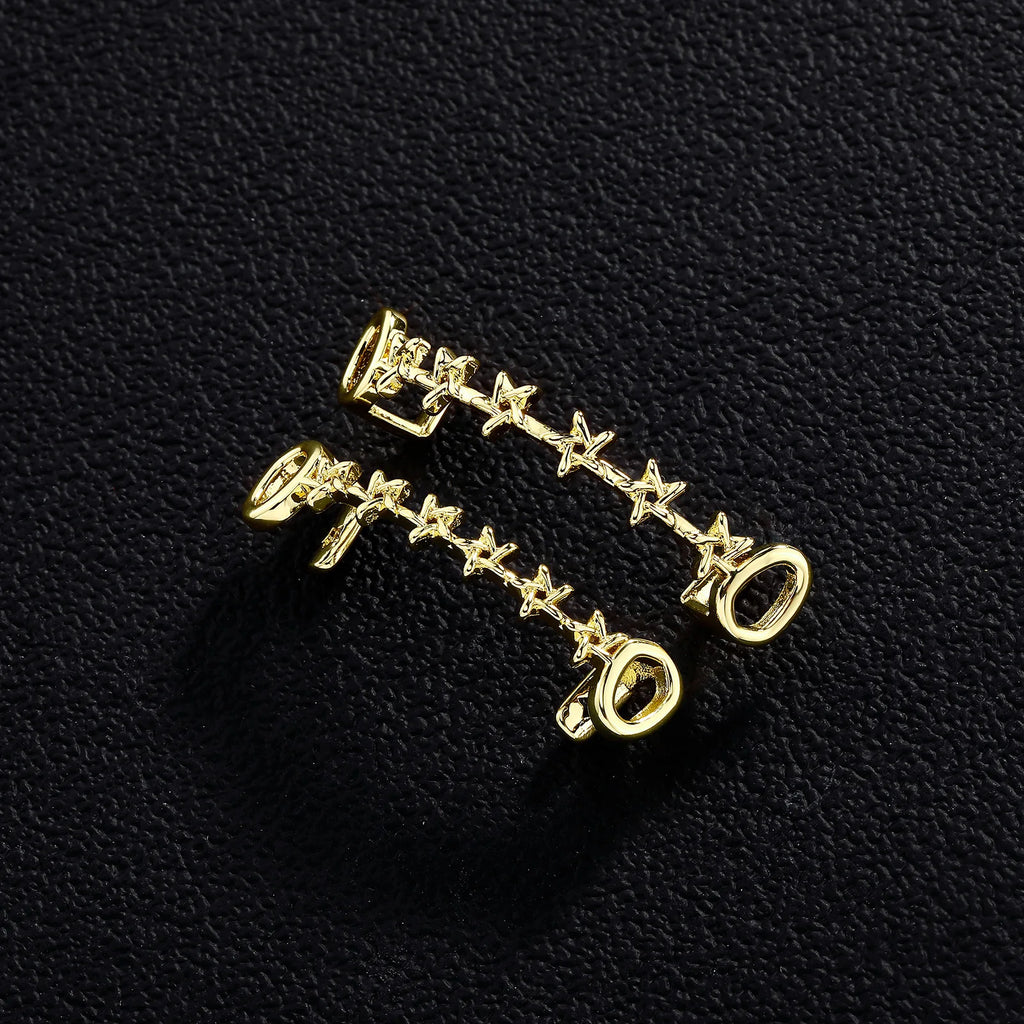 TOPGRILLZ Iced Out CZ Stones Hollow Teeth Caps For Women Men Jewelry Top & Bottom Pentagram Zircon Tooth Grills Braces Cosplay