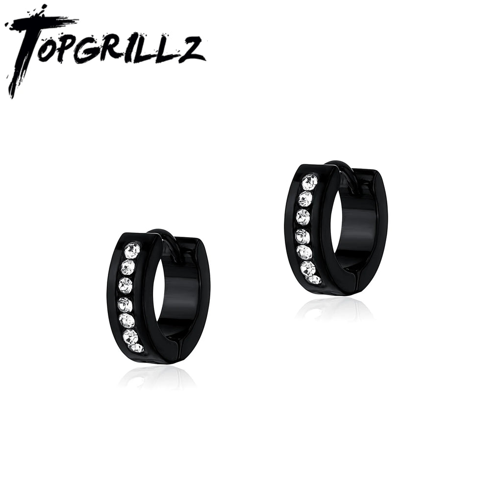 TOPGRILLZ 1 Pair Fashion Round Cubic Zircon Stainless Steel Earrings Small Huggie Earring Pendientes Body Jewelry