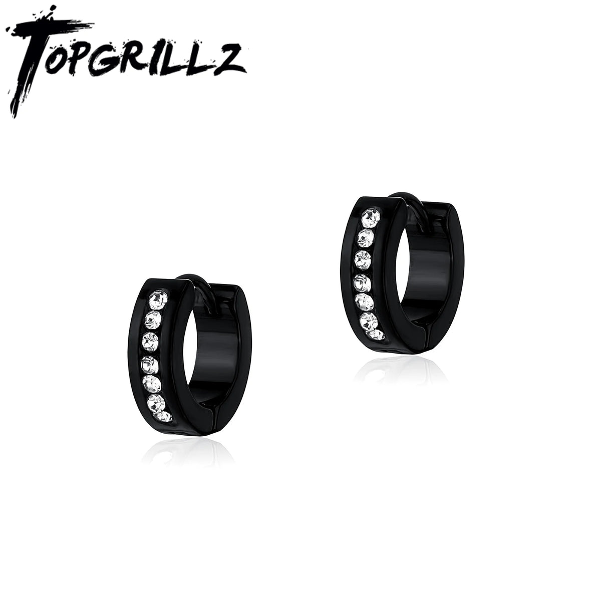 TOPGRILLZ 1 Pair Fashion Round Cubic Zircon Stainless Steel Earrings Small Huggie Earring Pendientes Body Jewelry