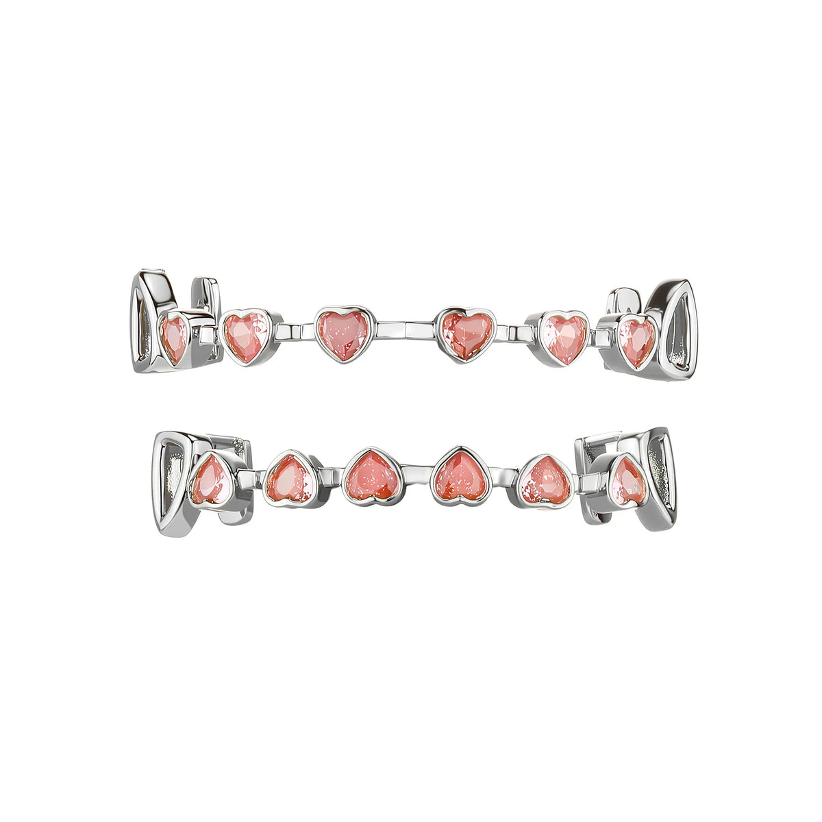 TOPGRILLZ Hip Hop Y2K Copper Grillz Set Pink And Clear Heart CZ Top Bottom Teeth Cap Sweet Cool Bling Jewelry For Women Men