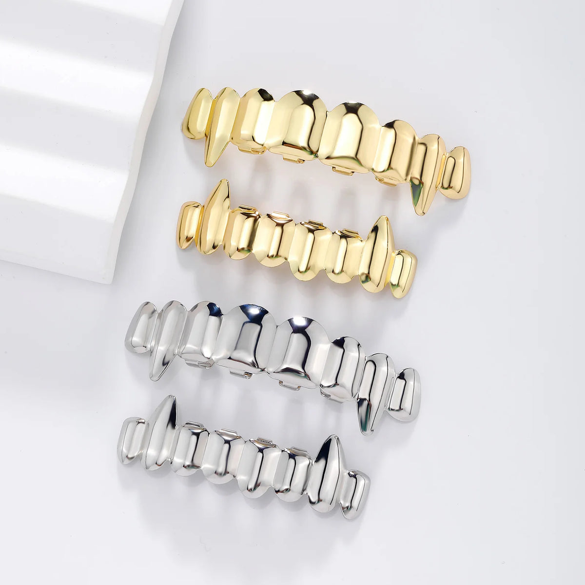 TOPGRILLZ Hip Hop 8/8 Vampire Fangs Glossy Teeth Grillz Top Bottom Mouth Tooth Caps For Women Men Jewelry Halloween Cosplay Gift