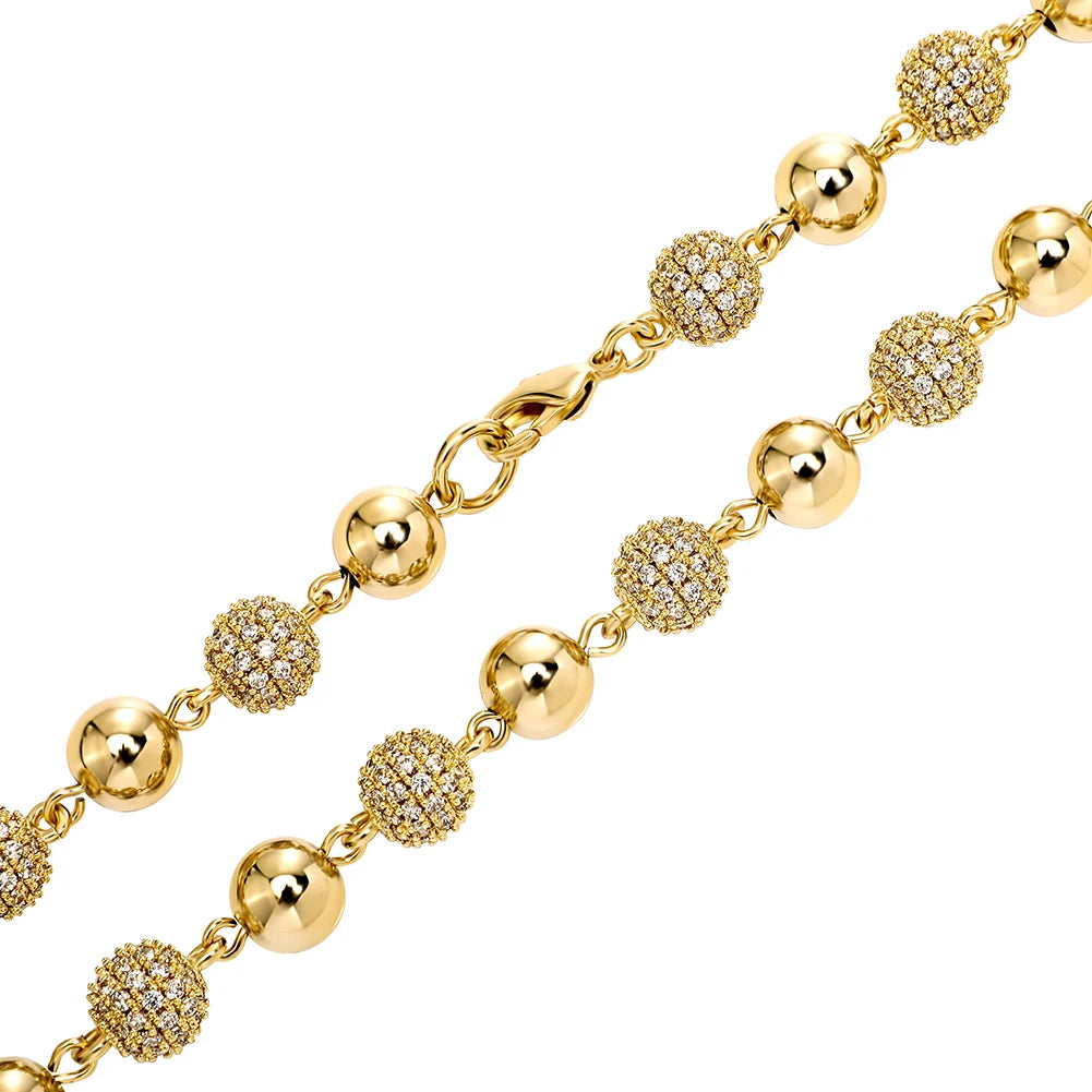 TOPGRILLZ 6mm8mm Big Round Ball Bracelet with Pearl Hip Hop Bracelet Iced Out CZ Gold Color Bracelet Punk Bling Jewelry For Gift