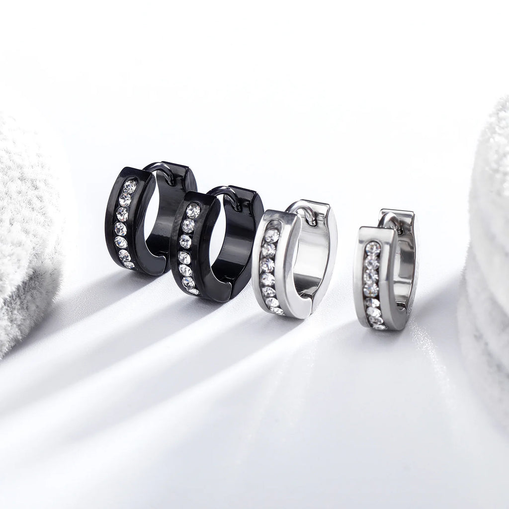 TOPGRILLZ 1 Pair Fashion Round Cubic Zircon Stainless Steel Earrings Small Huggie Earring Pendientes Body Jewelry