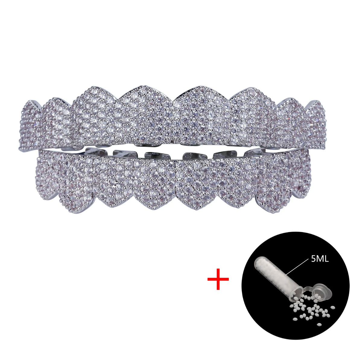 TOPGRILLZ 3 Styles Hip Hop Grillz Full CZ Fang Wavy Pink Accent Grills Set Iced Out 8 Teeth Halloween Jewelry Men Women
