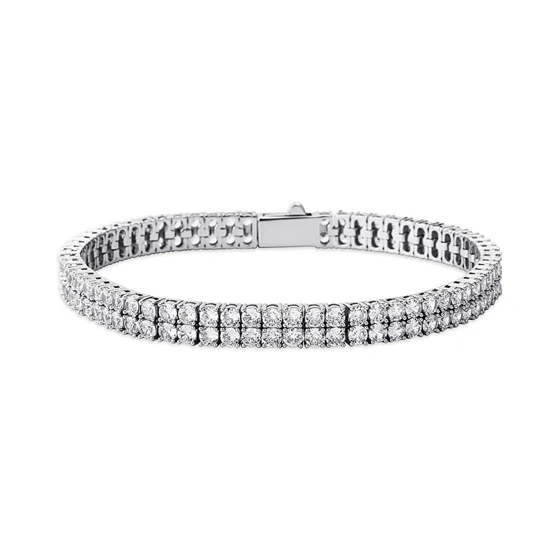 TOPGRILLZ 3MM/4MM 2 Row Cubic Zirconia Tennis Chain Bracelet with New Spring Clasp Bling Iced Out CZ Jewelry Gift For Men