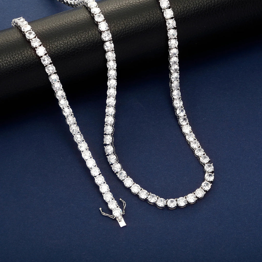 TOPGRILLZ 2PC Classic Versatile 3-5MM Tennis Chain Hip Hop Jewelry Set in Black & White CZ - Festival Gift For Men&Women